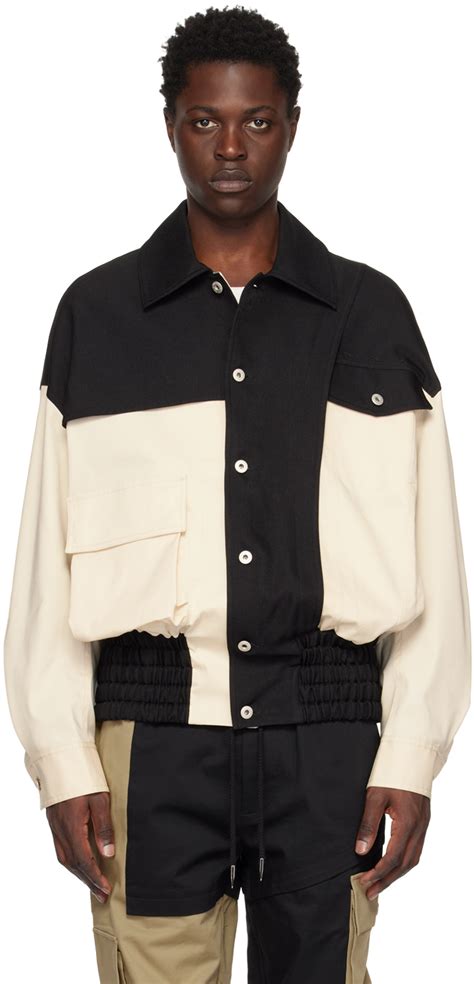 Black Beige Paneled Jacket By Feng Chen Wang On Sale