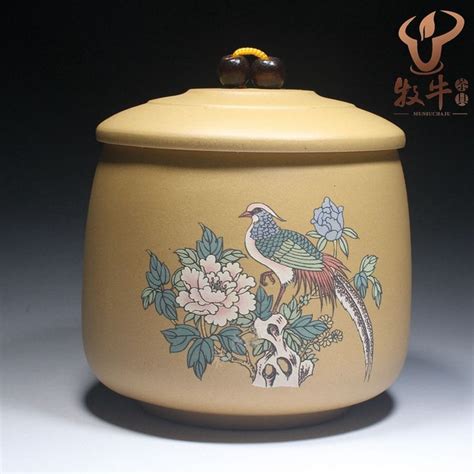 Yixing Ore Section Mud Zisha Tea Tank Mud Painting Peony Tea Storage