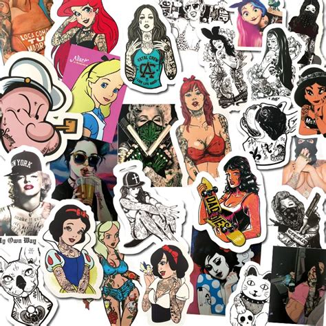 47pcs Mixed Sexy Girl Cartoon Punk Cool Stickers For Car Laptop Luggage Skateboard Vinyl Decals