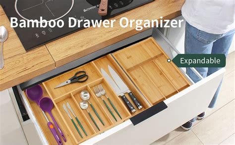 VaeFae Bamboo Drawer Organizer Expandable Silverware Drawer Organizer