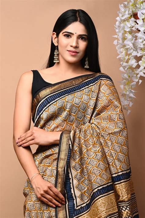 Bagru Hand Block Printed Maheshwari Silk Saree At Rs 1705 Piece In