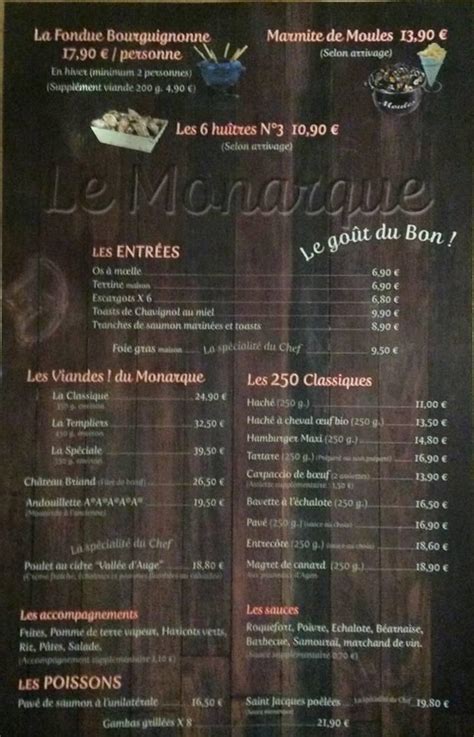 Menu Au Le Monarque Restaurant Gisors