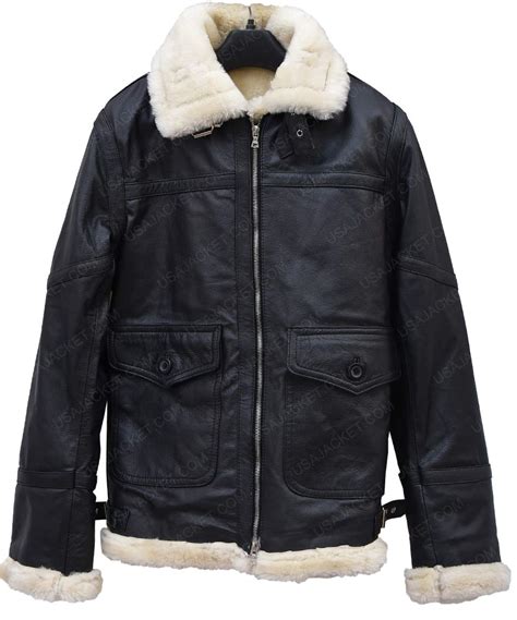 Black Leather Ivory Shearling Aviator Style Womens Jacket