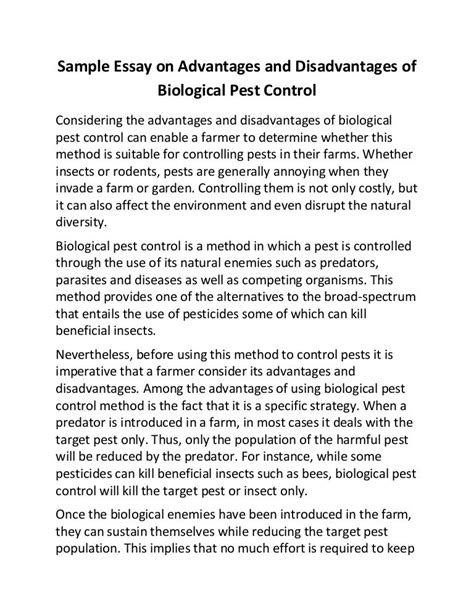 Sample Essay On Advantages And Disadvantages Of Biological Pest Contr