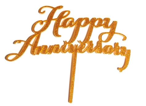 Happy Anniversary Cake Topper Gold Glitter