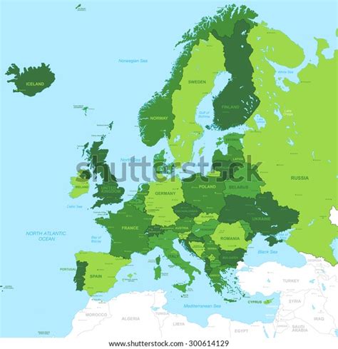 Vector High Detail Green Europe Map Stock Vector Royalty Free