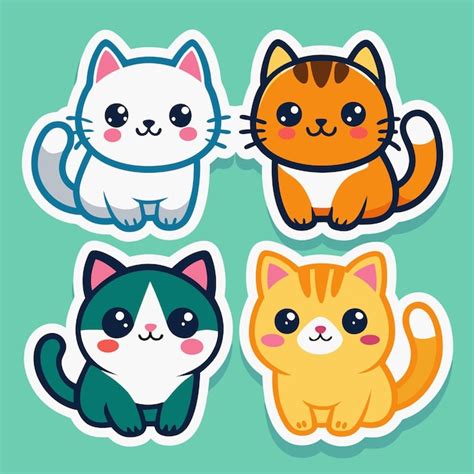 Premium Vector Cute Cartoon Cat Stickers Set