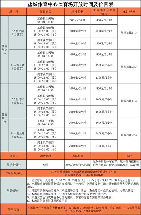 体育场馆租赁价目表 通知丨盐城体育中心体育场最新开放时间及价目表来啦 丫空间