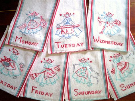 Vintage Kitchen Towels Set Of 7 Days Of The Week By Kwaltervintage