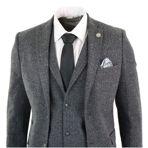 Truclothing Stz11 Men S Grey 3 Piece Tweed Suit Herringbone In 2024 3 Piece Tweed Suit