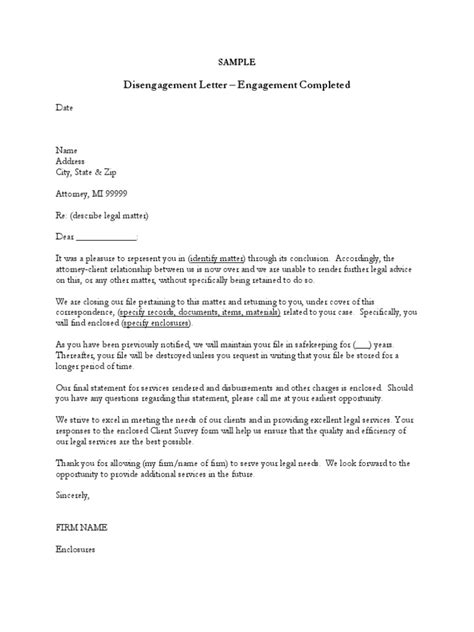 Disengagement Letter Complete Pdf