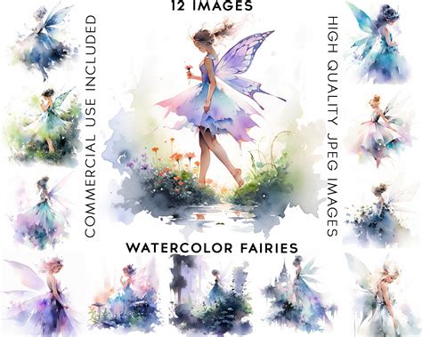 Watercolor Fairies Clipart High Quality Jpgs Watercolor Clipart