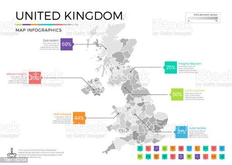 United Kingdom Map Infographics With Editable Separated Layers Zones Elements And District Area