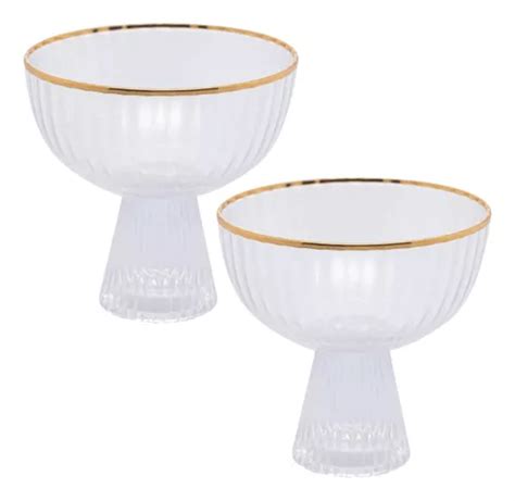 Set De 2 Tazas De Helado De Postre Crystal Fio Ouro Lines De 200 Ml