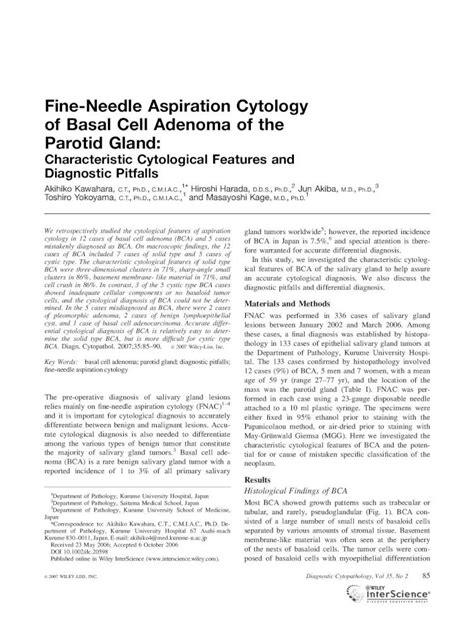 Pdf Fine Needle Aspiration Cytology Of Basal Cell Adenoma Of The