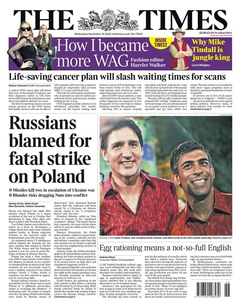 Times Front Page 16th Of November 2022 Tomorrows Papers Today