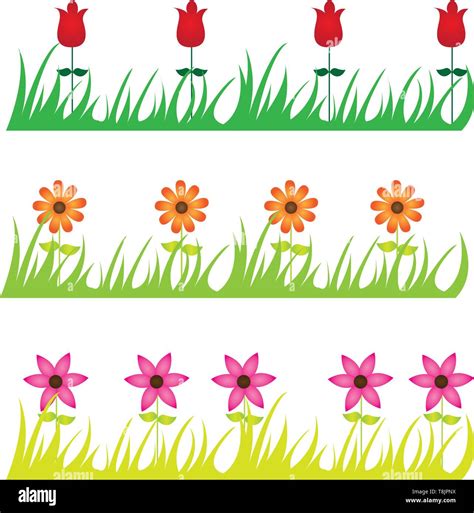 cute flowers and grass cartoon isolated over white background ve Stock ...