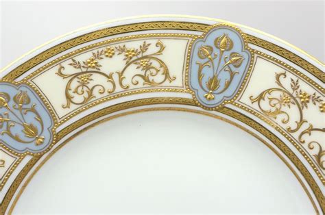 19th Century Hand Painted English Dinnerware Gold Encrusted Border