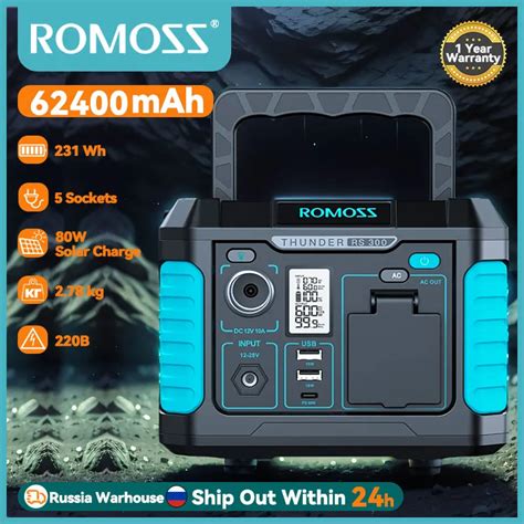 ROMOSS 300W 600W 62400mAh 220V AC USB C 80W