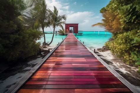 Una Pasarela De Madera Conduce A Una Playa Con Palmeras Al Fondo