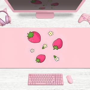 Cute Strawberry Deskmat Kawaii Anime Strawberry Milk Pattern Xxl Large