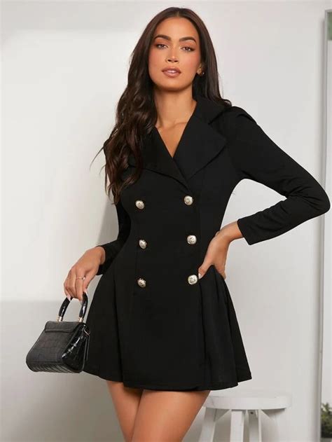 Evolushein Lapel Collar Double Breasted Blazer Dress Shein Uk