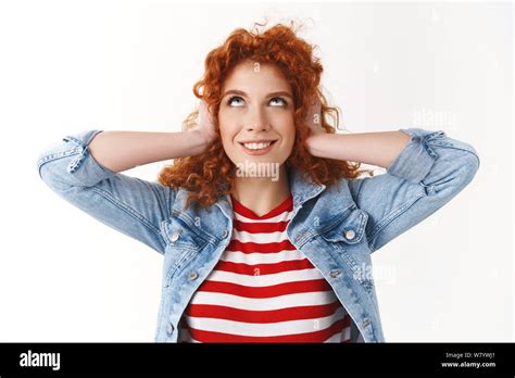 Silly Playful Good Looking Redhead Girl Curly Hairstyle Close Ears