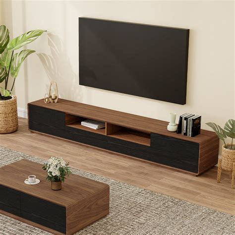 Hokku Designs Dawnee Modern Wood Tv Stand Media Console 4 Drawers Open Storage Cabinet Walnut