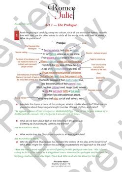 FREE IGCSE Shakespeare Romeo Juliet The Prologue Lesson Worksheet