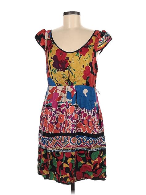 Moulinette Soeurs 100 Silk Floral Multi Color Blue Casual Dress Size 8