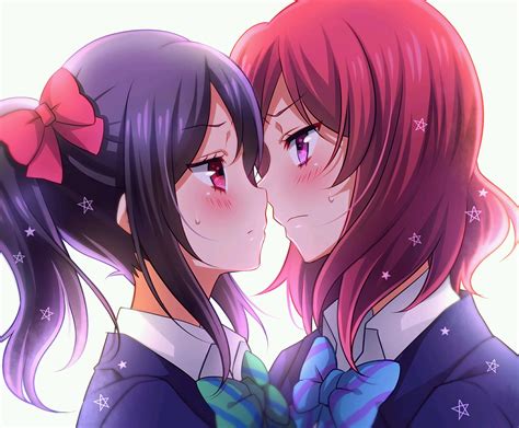 Purple Hair Yuri Redhead Anime Short Hair Pink Eyes Yazawa Nico