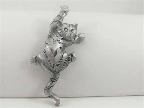 Vintage Jj Cat Brooch Pin Pewter Jonette Jewelry Hang In Etsy