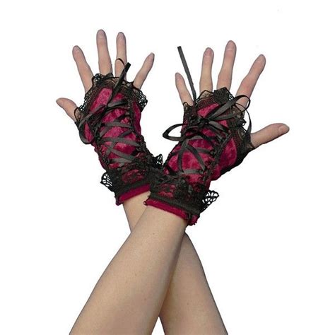 Burgundy Fingerless Gloves Wrist Warmers Gothic Burlesque Vintage Bohemian Womens