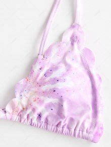 Zaful Scalloped Tie Dye String Bikini Swimwear In Light Purple Zaful