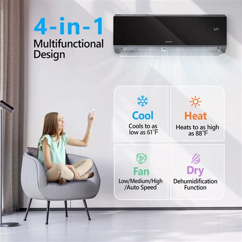 Rovsun 12000 Btu Black Mini Split Air Conditioner 115v Wifi