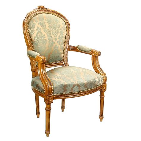 Mill Collection Louis XV Straight Leg Blue Upholstered Rococo Fauteuil