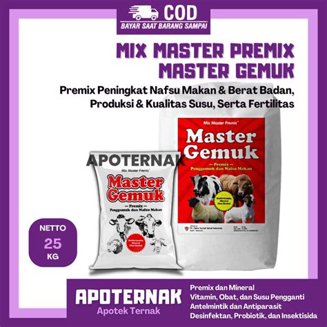 Jual MASTER GEMUK 1 Sak 25 Kg Premix Sapi Penggemuk Peningkat Nafsu