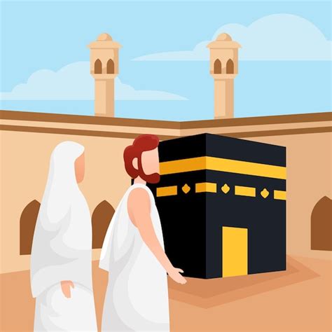 Free Vector Flat Islamic Hajj Pilgrimage Illustration