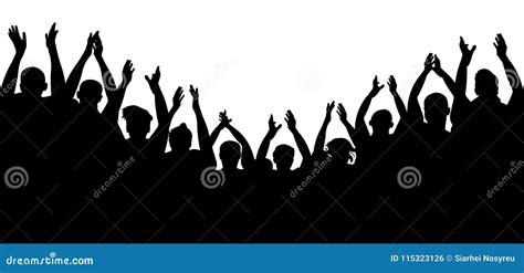 Crowd People Cheering, Cheer Hands Up. Applause Audience Stock Vector - Illustration of ...