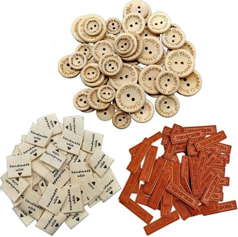 Lot de 100 Boutons en Bois fabriqués à la Main 100 étiquettes en PU