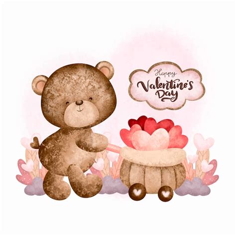 Ours Mignon Aquarelle De La Saint Valentin Avec Amour Vecteur Premium