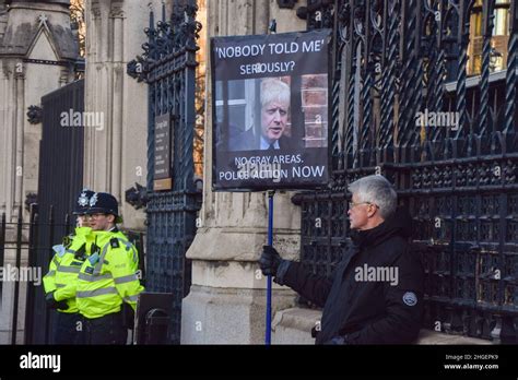 London Uk 19th January 2022 Protesters Gathered Outside The Houses Of