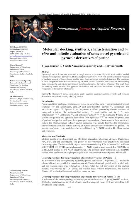 Pdf Molecular Docking Synthesis Characterisation And In