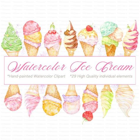 Watercolor Ice Cream Clipart Summer Treats Illustrations Sweet Dessert Download Dreamy Swirl