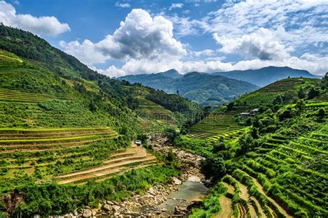 Mu Cang Chai Landscape Terraced Rice Field Near Sapa Stock Photo