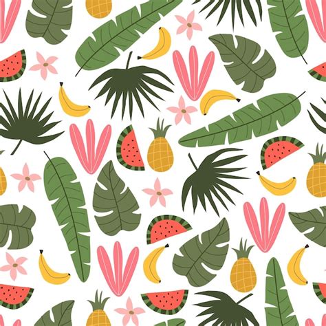 Motif Tropical Sans Soudure Avec Des Feuilles De Fruits Vecteur Premium