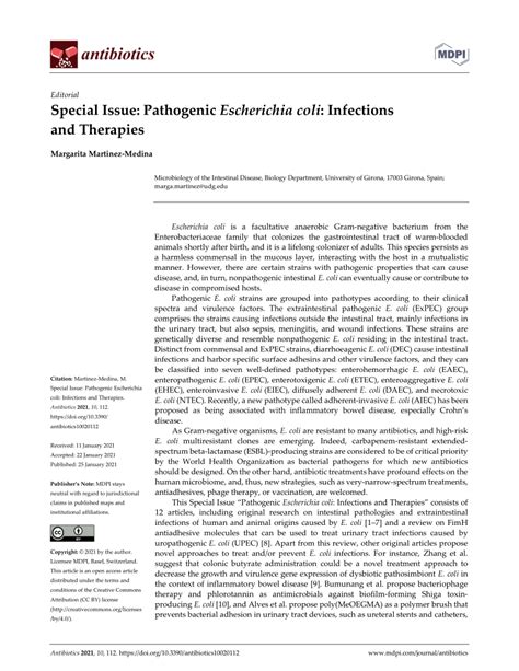 Pdf Special Issue Pathogenic Escherichia Coli Infections And Therapies