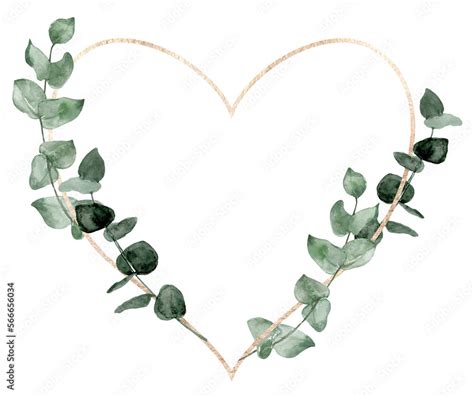 Obraz Heart Shaped Leaf Frame Watercolor Floral Wreath Made Of Green