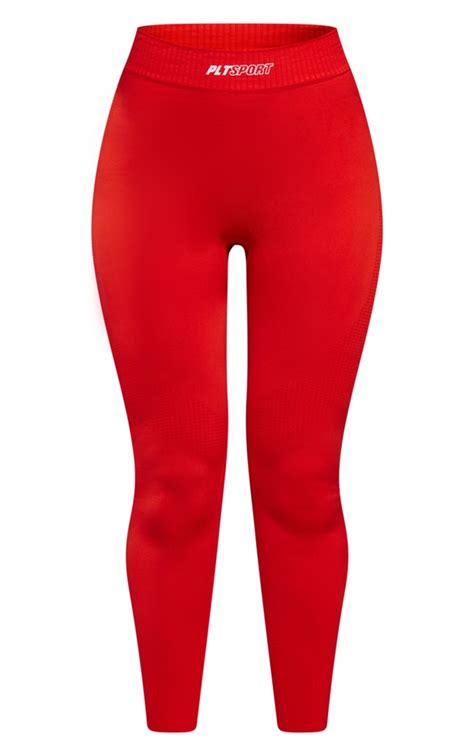 Plt Red Sport Side Detail High Waist Gym Leggings Prettylittlething Usa