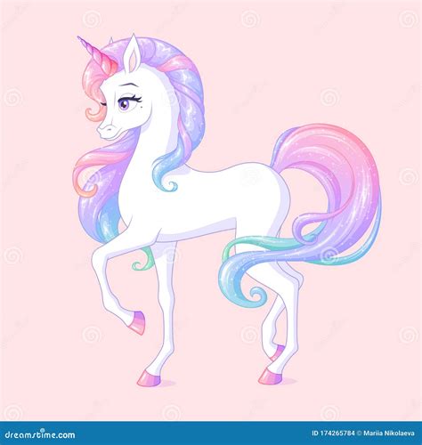 Beautiful White Unicorn With Pink Horn And Sparkly Mane Isolated